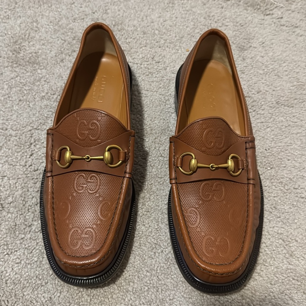 Gucci Brown Leather Loafers with Horsebit Detail